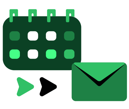 green calendar, email and arrow icons